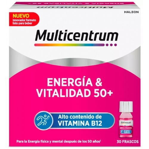 Multicentrum energia & vitalidad 50+ (30 frascos 7 ml sabor frambuesa)