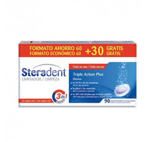 STERADENT TRIPLE ACCION PLUS - LIMPIEZA PROTESIS DENTAL (90 COMPRIMIDOS)