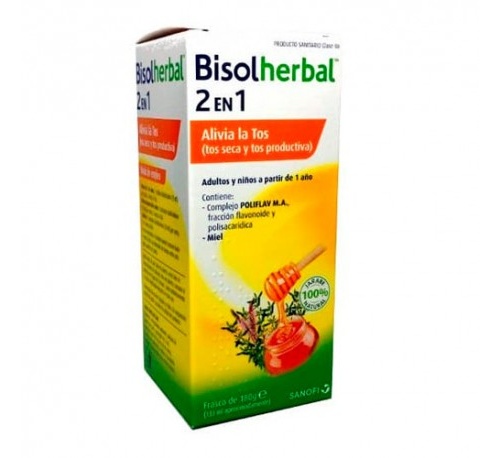 Bisolherbal 2 en 1 miel, fracciones de tomillo y llanten (jarabe 180 g)