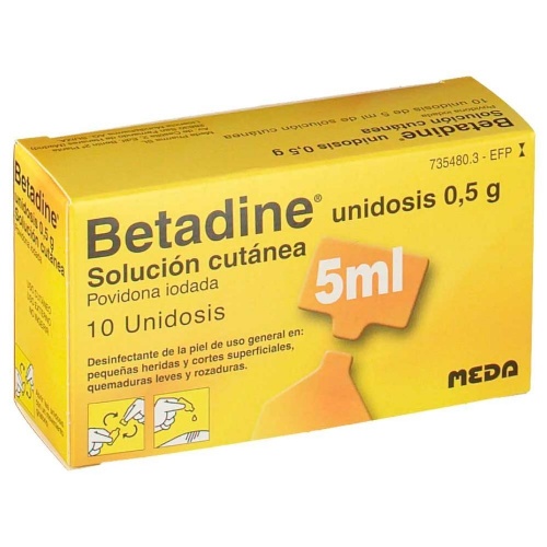 BETADINE UNIDOSIS 500 MG SOLUCIÓN CUTÁNEA EN ENVASE UNIDOSIS , 10 envases unidosis de 5 ml