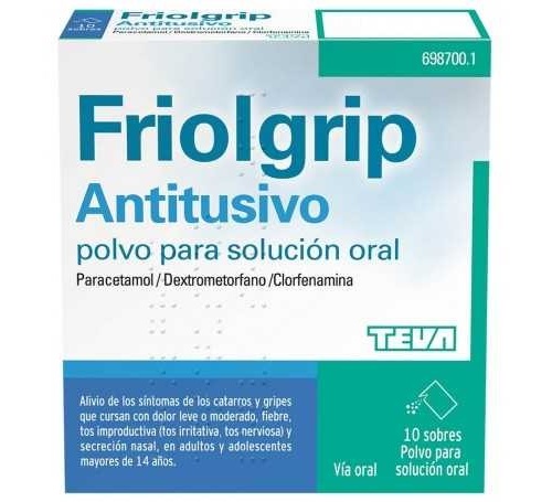 FRIOLGRIP ANTITUSIVO POLVO PARA SOLUCION ORAL , 10 sobres