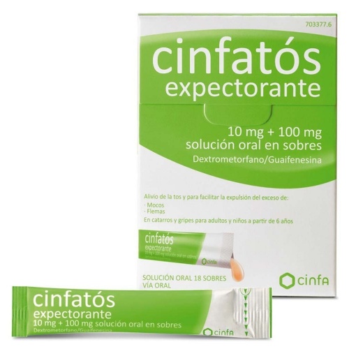 CINFATOS EXPECTORANTE   10 mg + 100 mg solución oral en sobres, 18 sobres